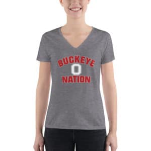 Buckeye Nation Red Block O Reversed Women's Fashion Deep V-neck Tee