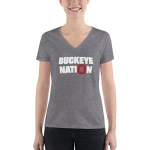Buckeye Nation Reversed Red Block O Women's Fashion Deep V-neck Tee