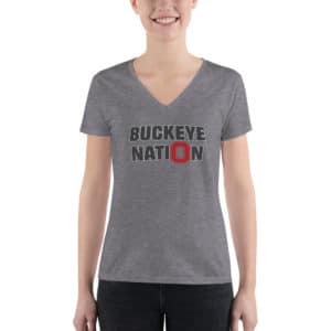 Buckeye Nation Red Block O Women's Fashion Deep V-neck Tee