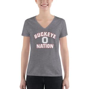 Buckeye Nation Block O Reversed Women's Fashion Deep V-neck Tee